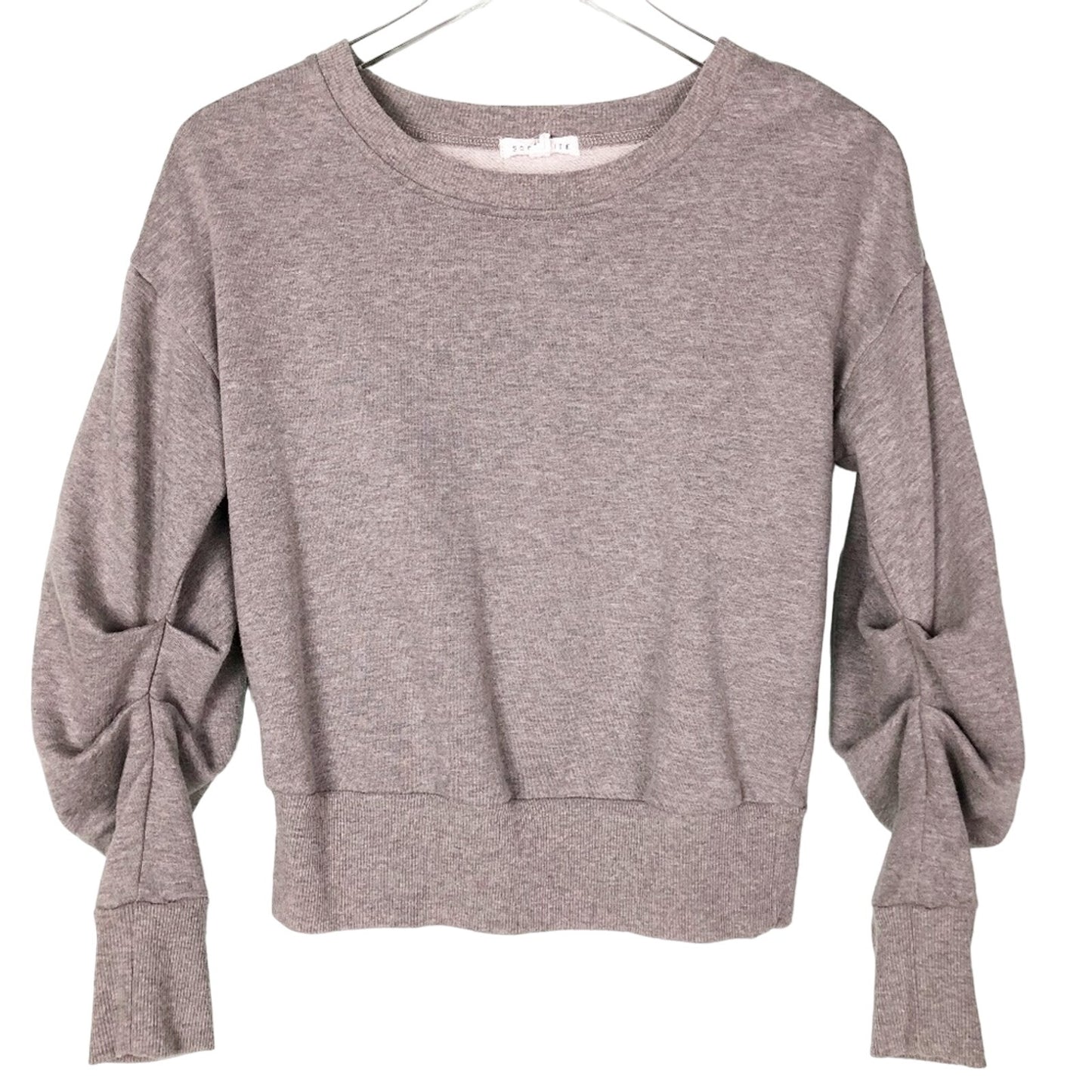 Socialite gray SWEATSHIRT ruched sleeves TOP women's S small casual pullover