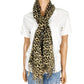 100% Pashmina brown leopard fringed Scarf neck & shoulder wrap long 75" length