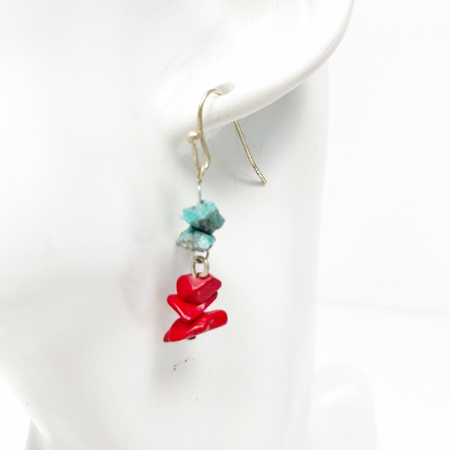 handmade silver, turquoise & red stone EARRINGS jewelry NEW vintage beads