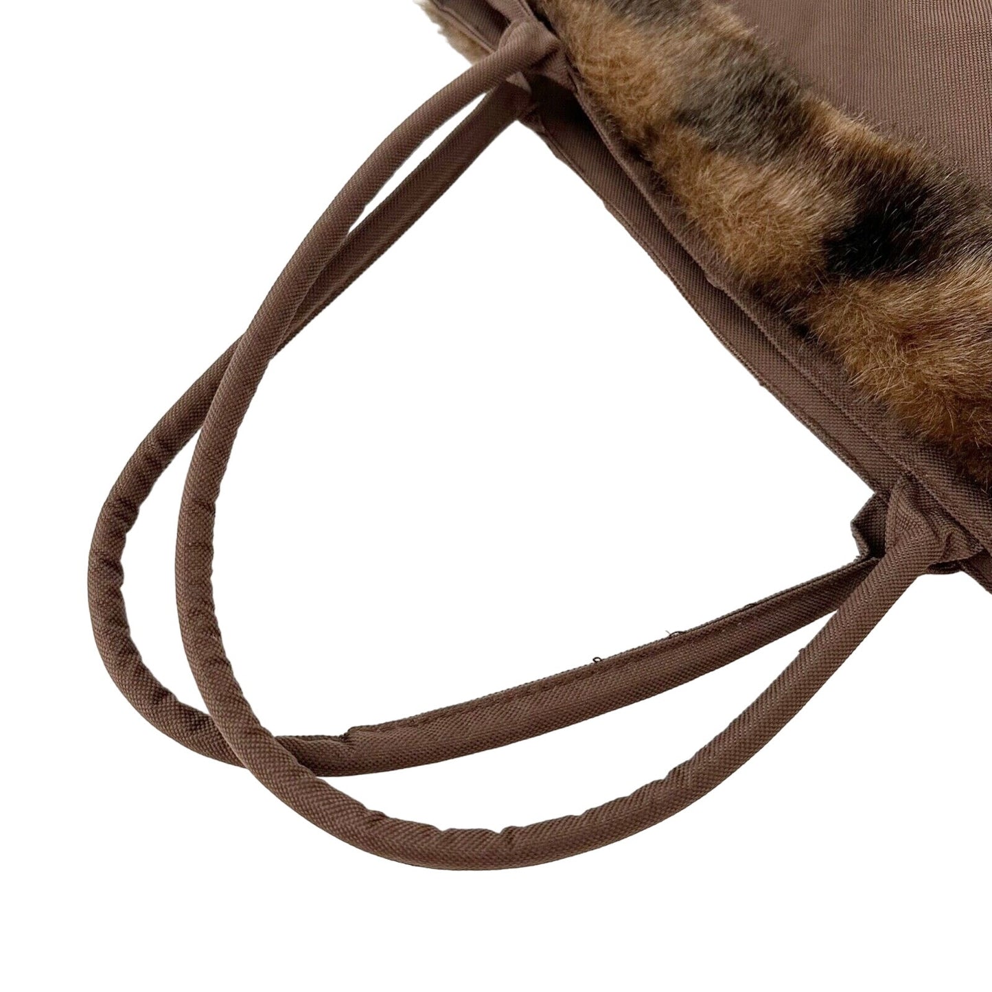 Murval brown faux fur trim BAG handbag double top handle purse