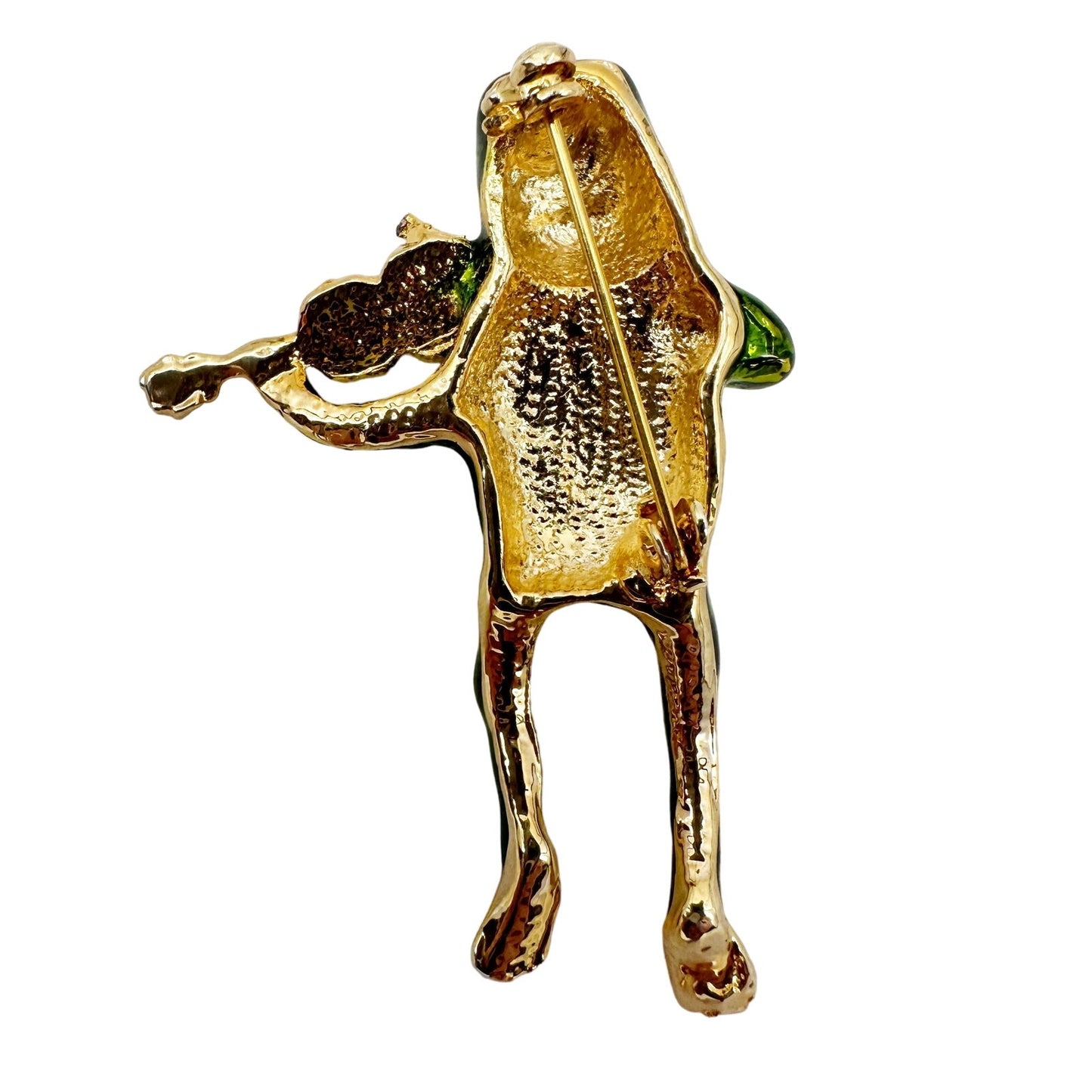 vintage frog playing violin BROOCH rhinestones jewelry pin