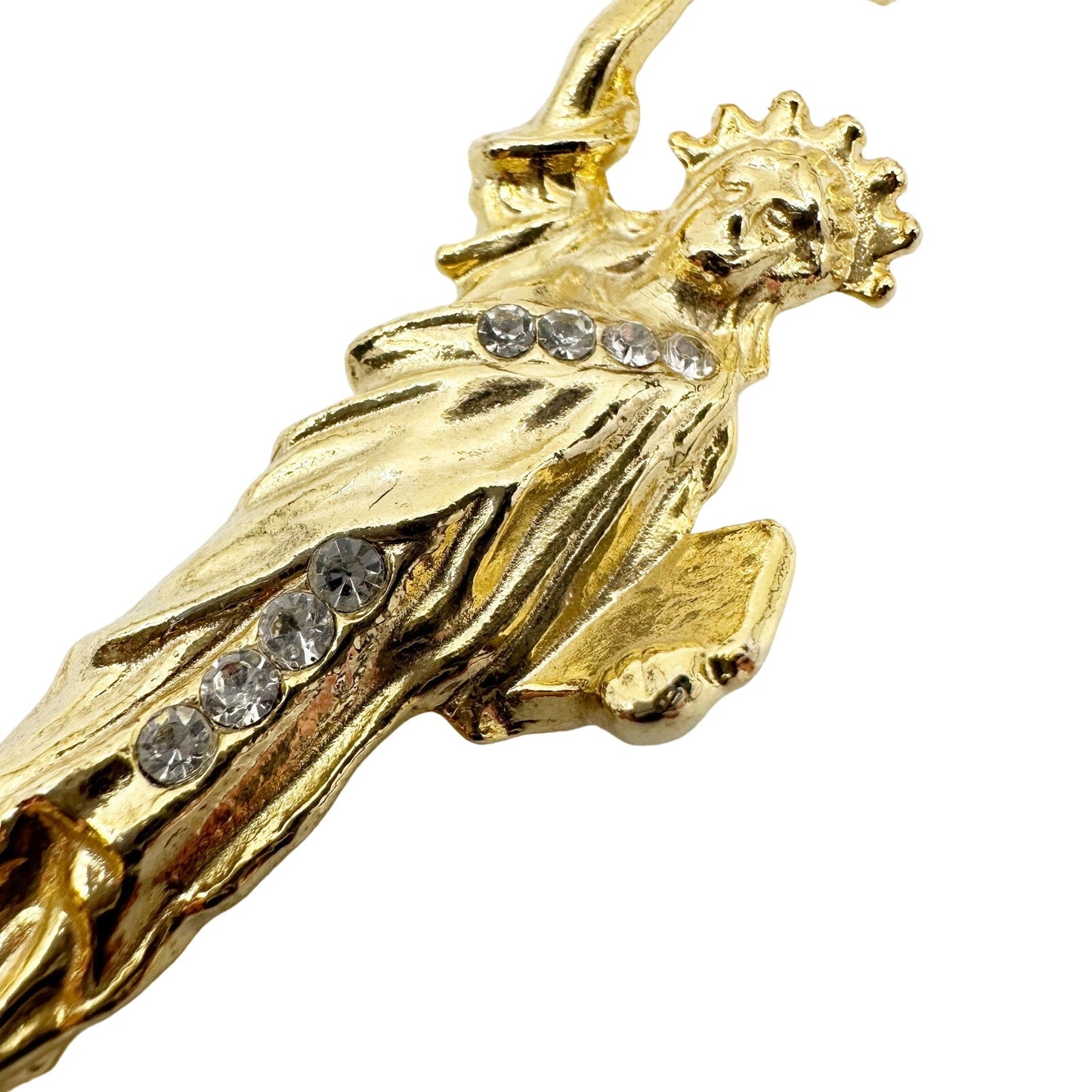 vintage Statue of Liberty gold & rhinestones BROOCH jewelry pin 4th of July