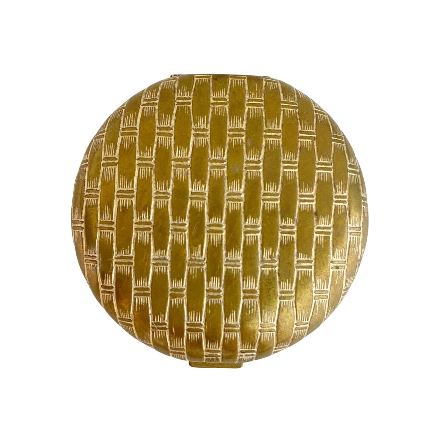 vintage goldtone metal AVON basketweave Makeup powder round Compact with mirror