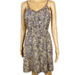 H&M tan & navy print short DRESS size 4 small summer casual adjustable straps