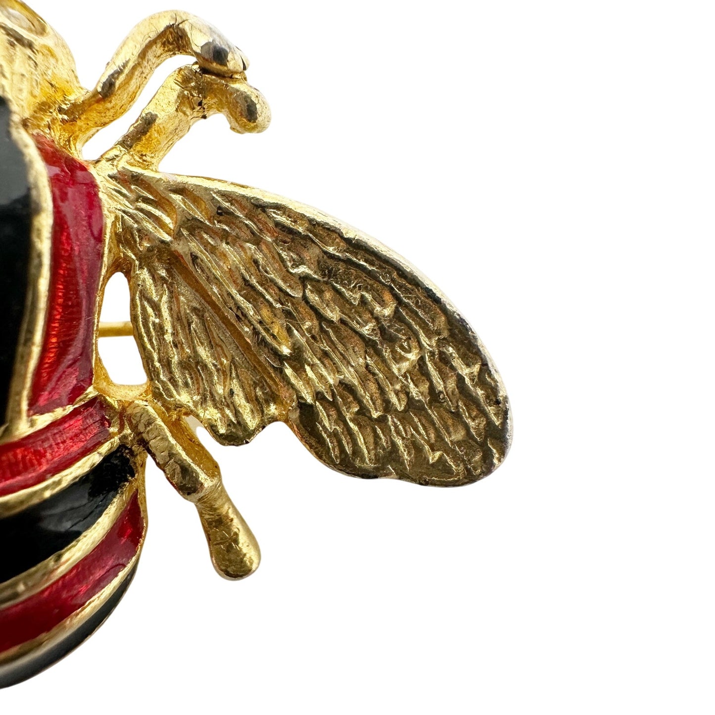 vintage red black gold FLY insect BROOCH jewelry pin