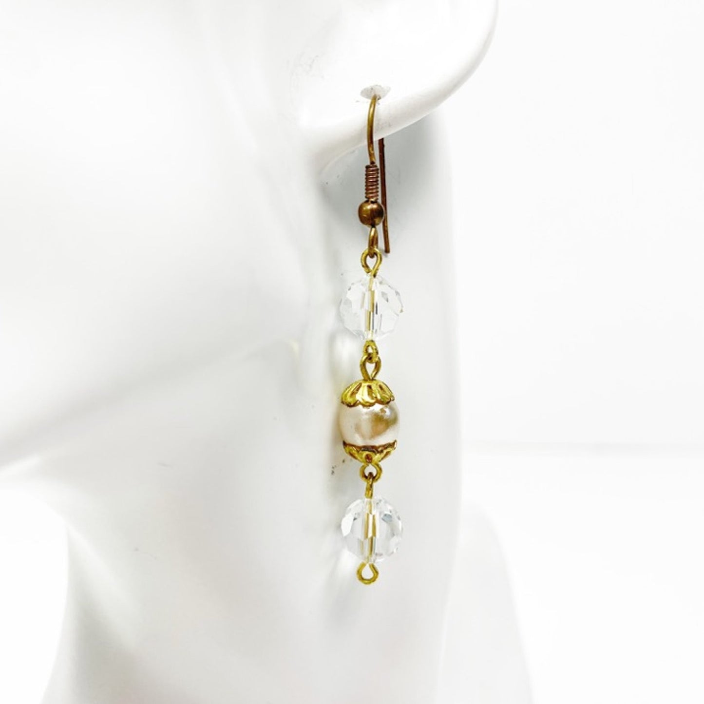 handmade crystal & gold beaded drop EARRINGS jewelry NEW vintage beads