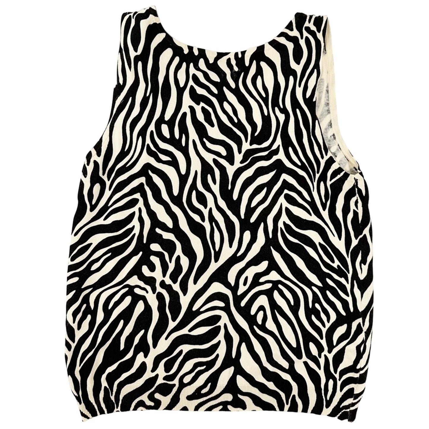 Josephine Chaus black & natural zebra print sleeveless TOP sweater tank M medium