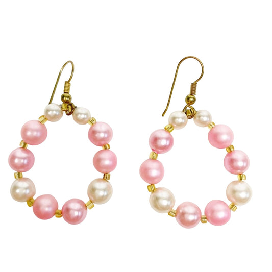 handmade pearlescent pink pearl loop beaded EARRINGS jewelry NEW vintage beads