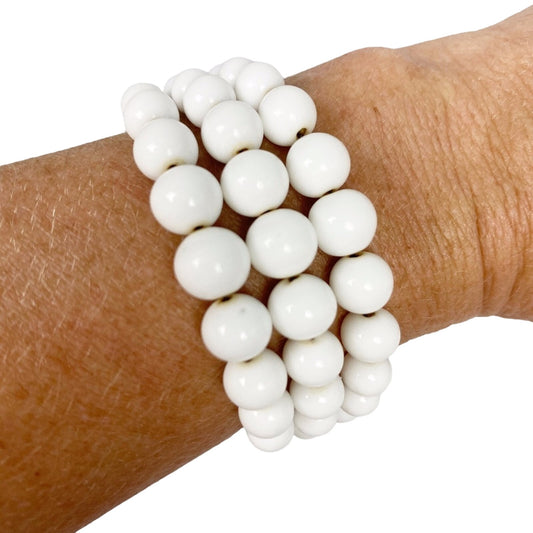 beaded white stretch BRACELET vintage costume jewelry