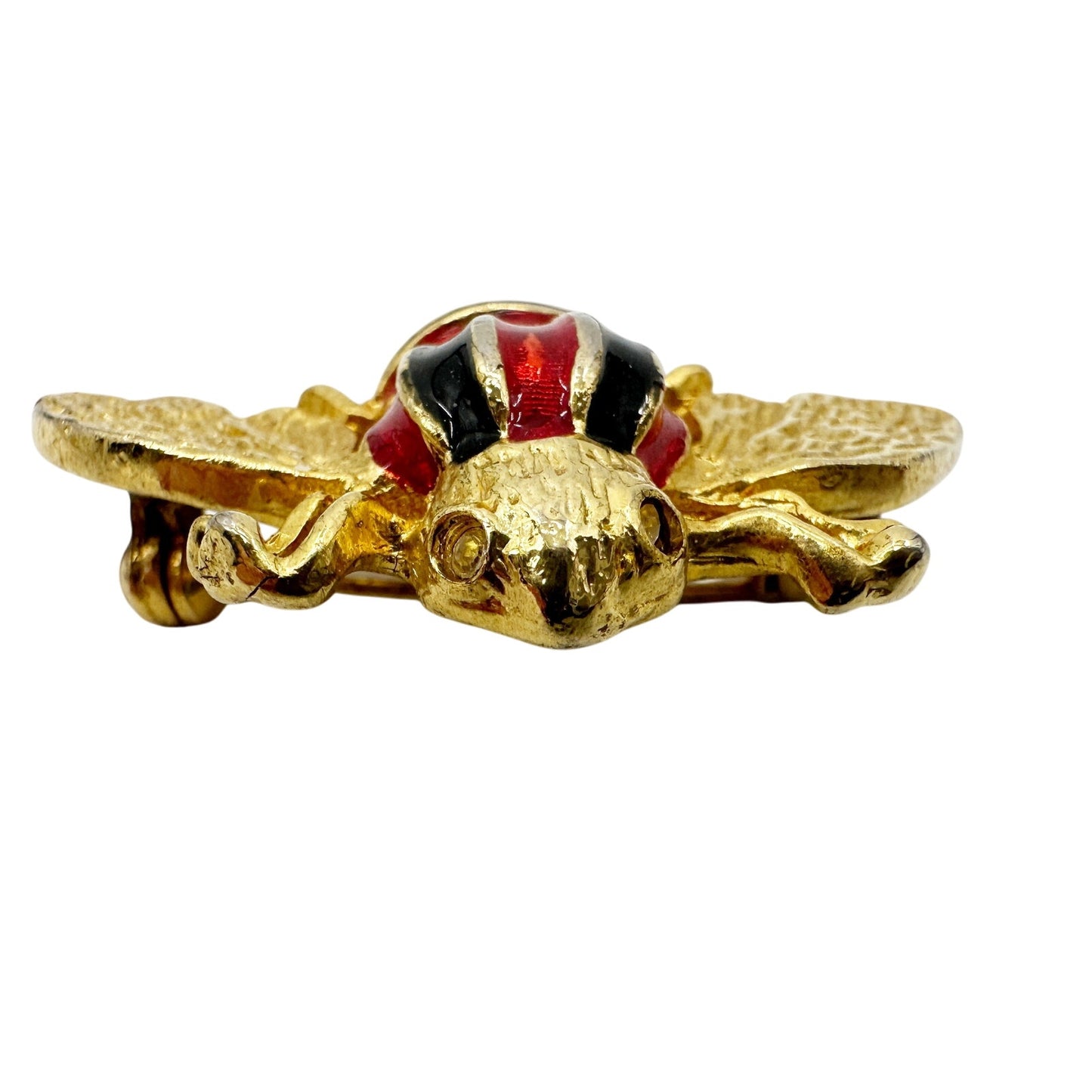 vintage red black gold FLY insect BROOCH jewelry pin