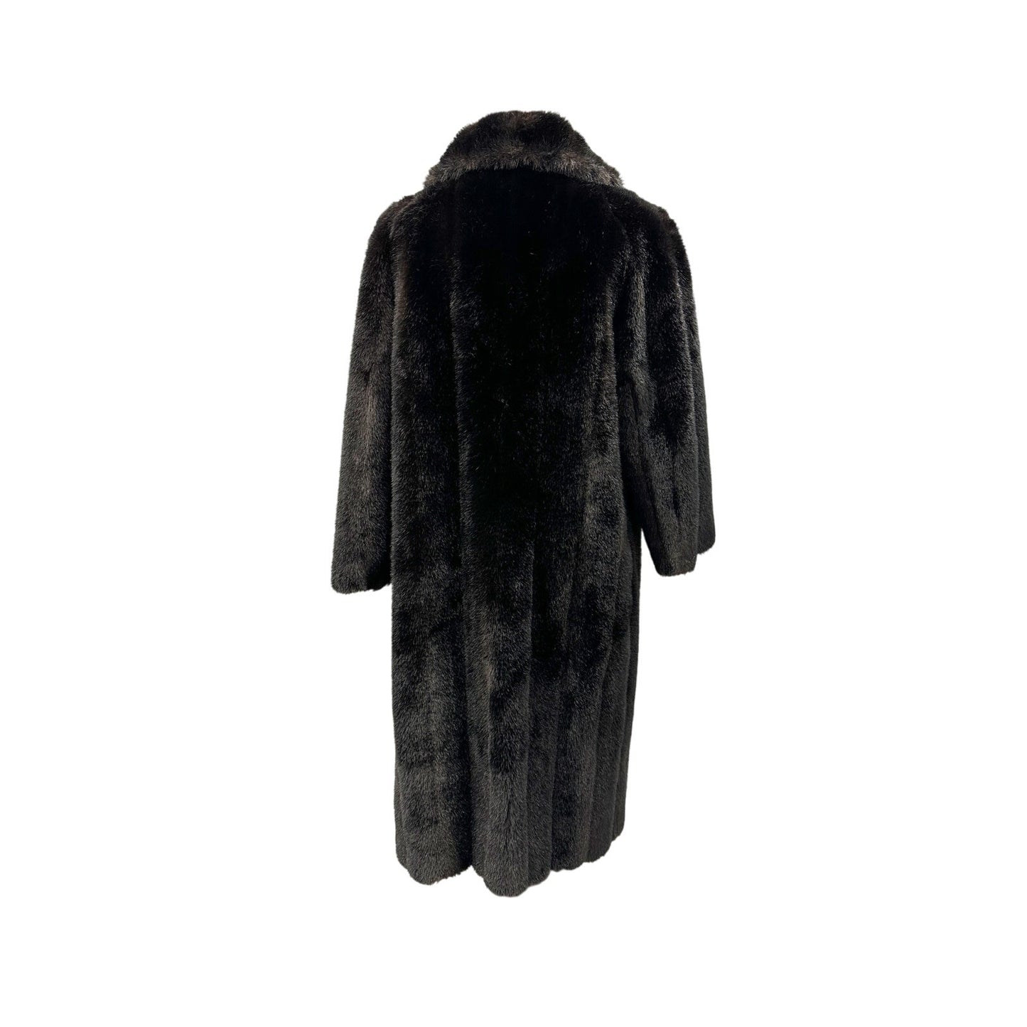 dark brown faux fur COAT full length L XL fully lined winter outerwear USA