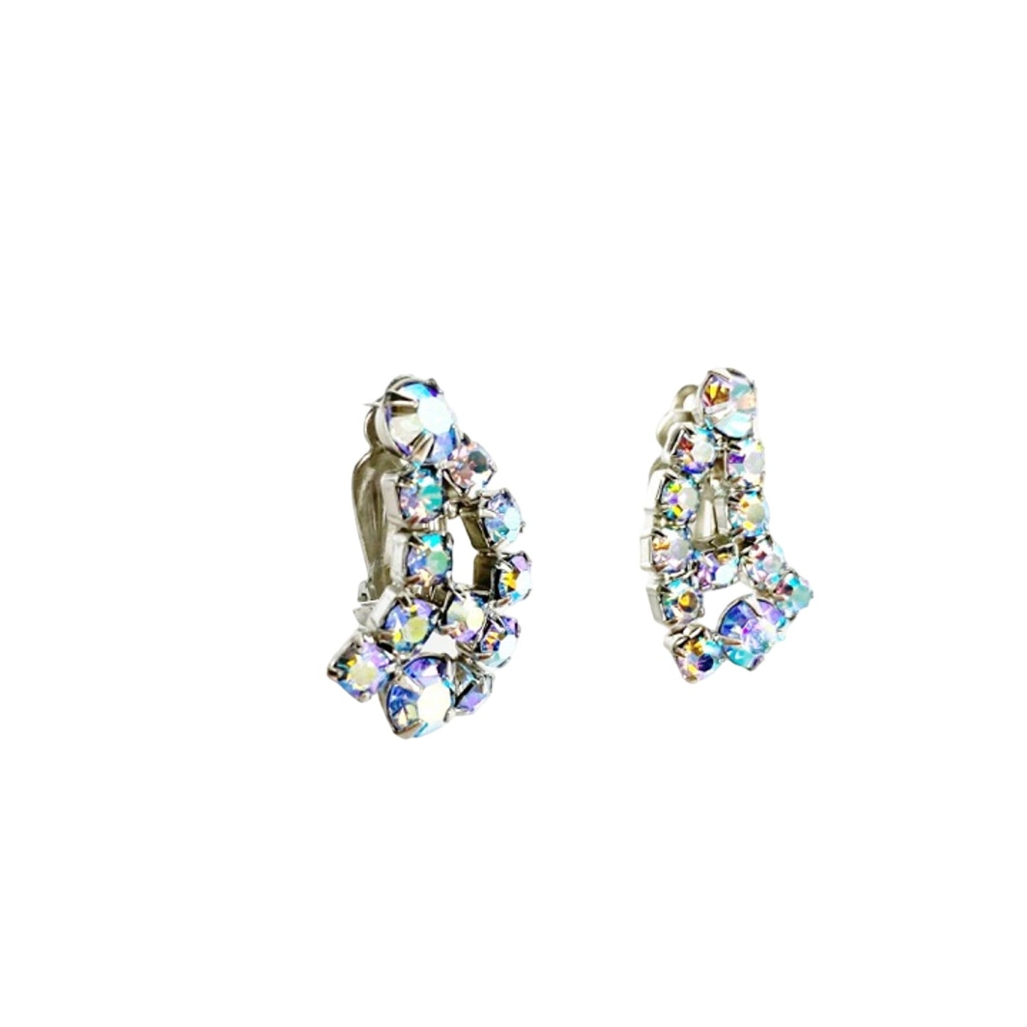 vintage iridescent rhinestone clip-on EARRINGS costume jewelry