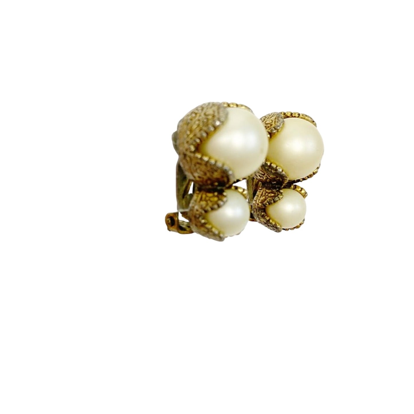 vintage double faux pearl & gold clip-on EARRINGS costume jewelry