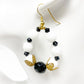 handmade black & white gold loop beaded EARRINGS jewelry NEW vintage beads