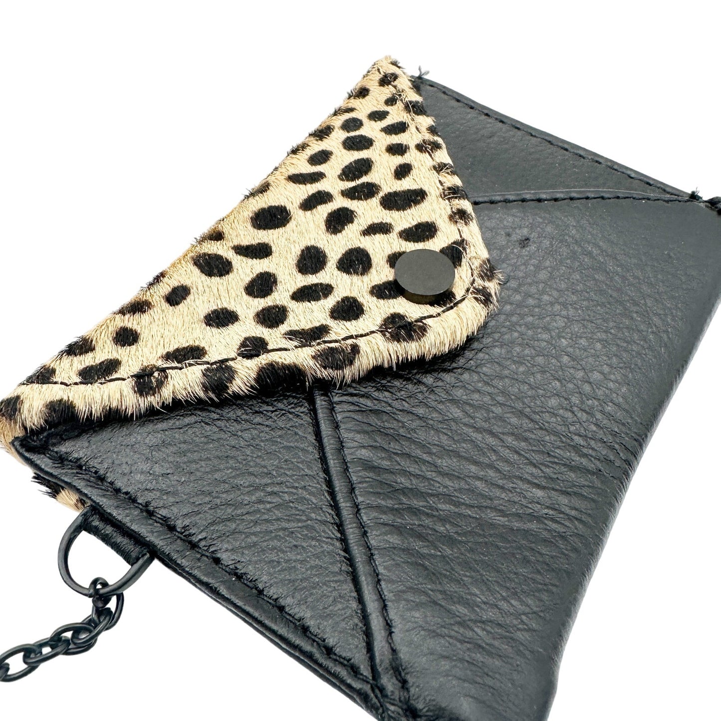 Aimee Kestenberg black leather & cheetah print Ashley Pouch calf hair card case