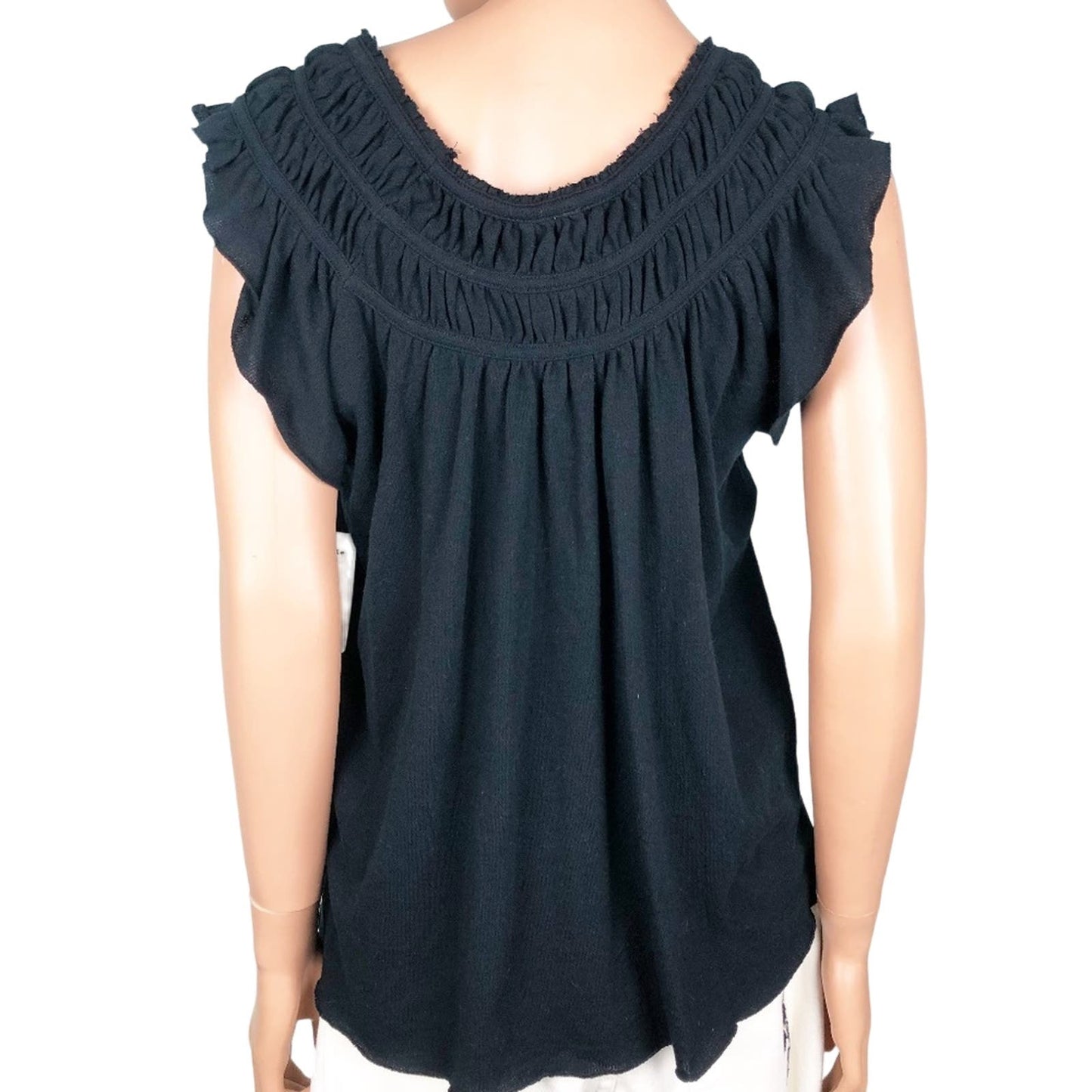 We The Free People black Top size XS extra small blouse ruffled cap sleeves