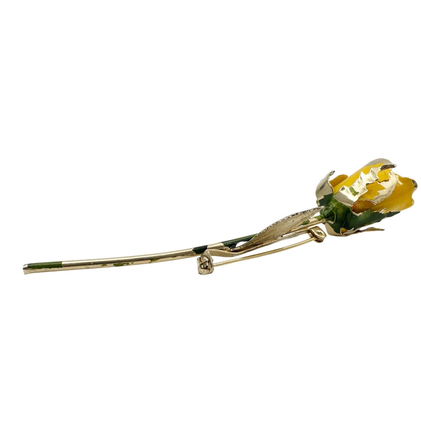 vintage long stem yellow flower BROOCH floral jewelry pin