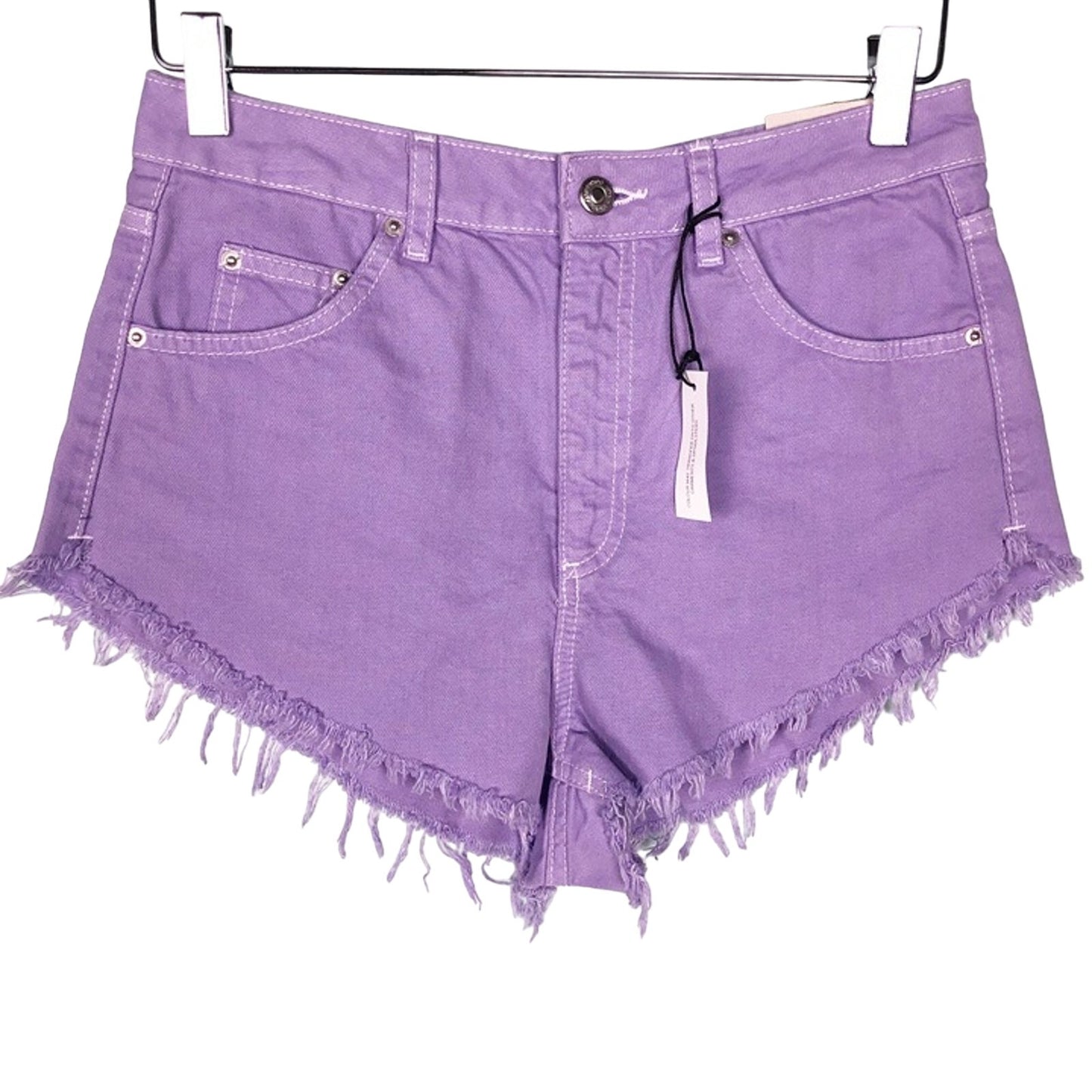 Topshop lavender purple denim Kiri Moto High Waisted Super Shorts size 6 new $52