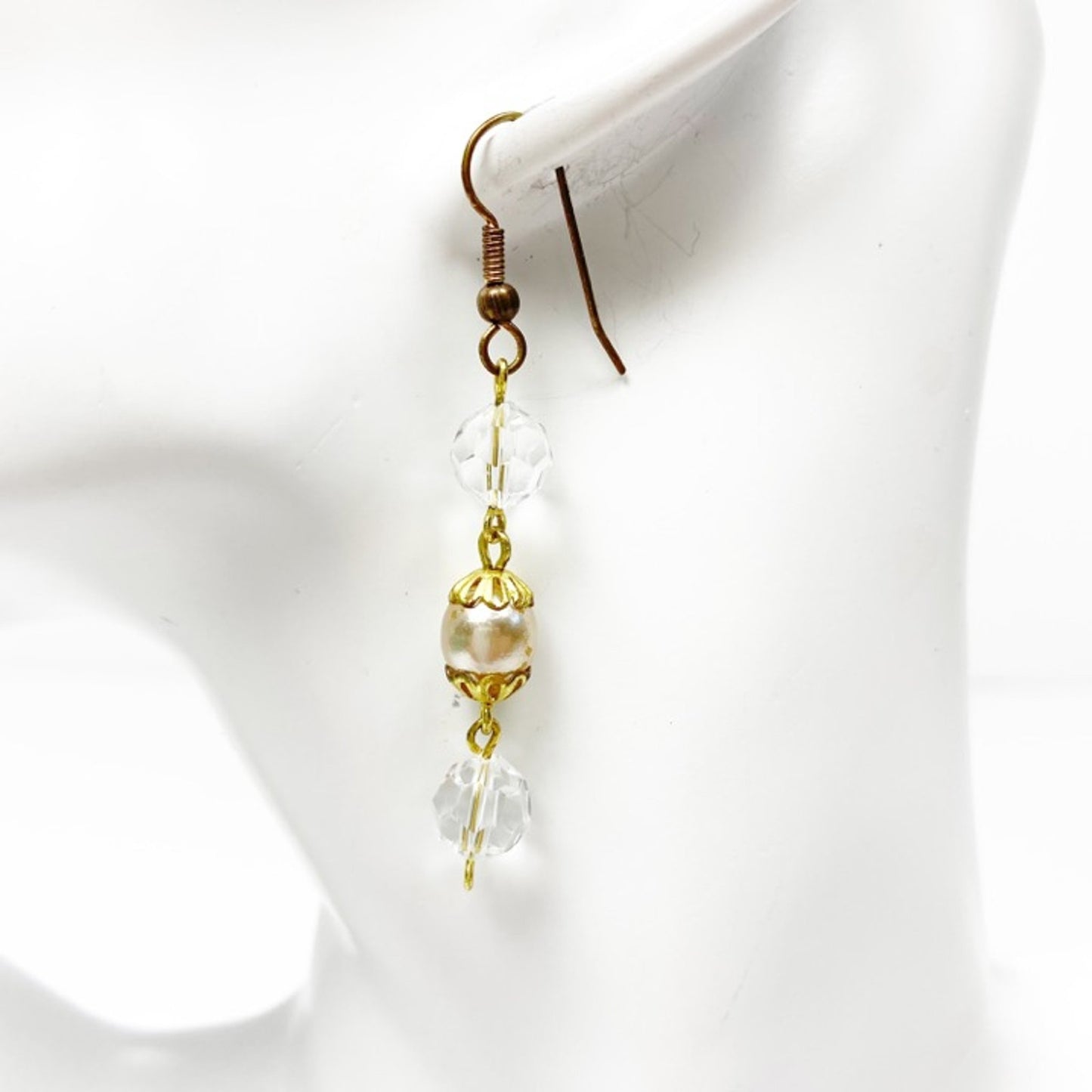 handmade crystal & gold beaded drop EARRINGS jewelry NEW vintage beads