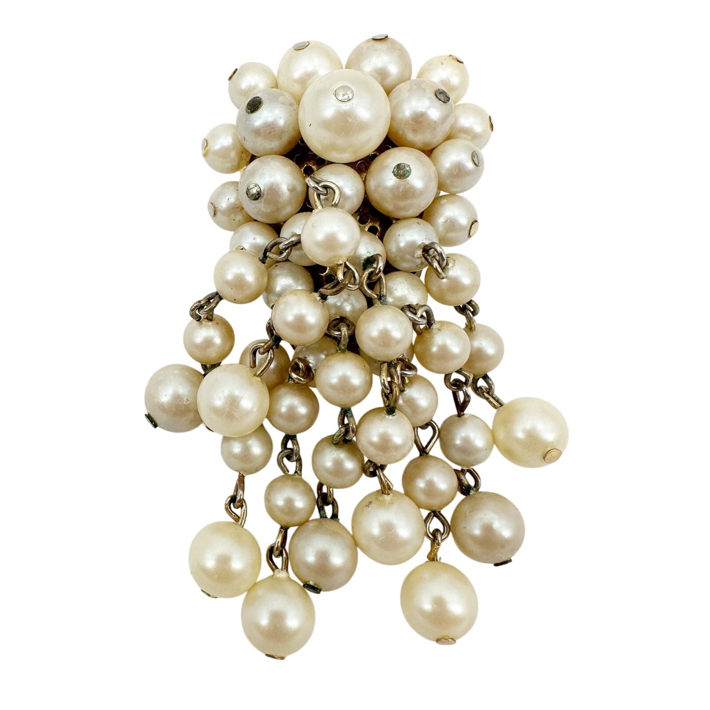 vintage dangling pearls BROOCH gold metal jewelry pin