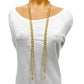 vintage faux pearl & golden beads 43"  tassel NECKLACE costume jewelry