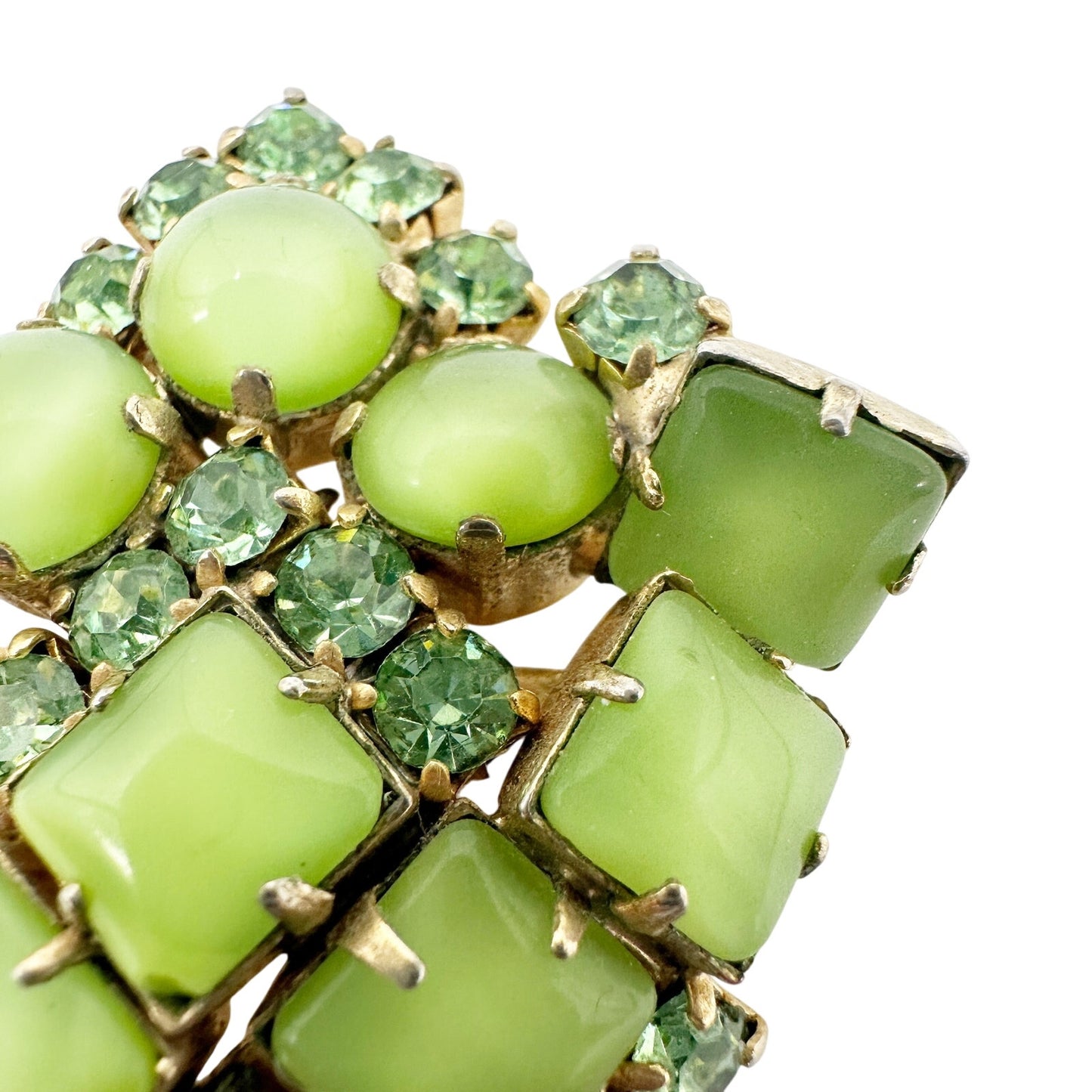 vintage green stones & rhinestones BROOCH jewelry pin