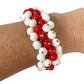 beaded red & white stretch BRACELET vintage costume jewelry Made in Japan