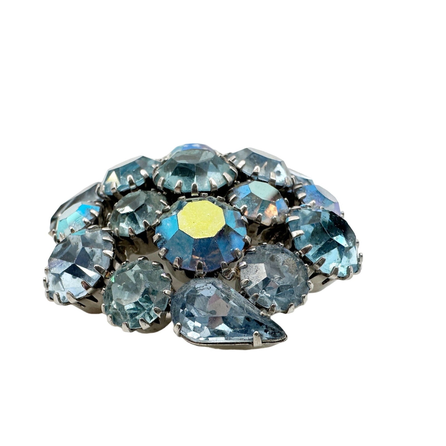 vintage pale blue rhinestones round BROOCH sparkling jewelry pin