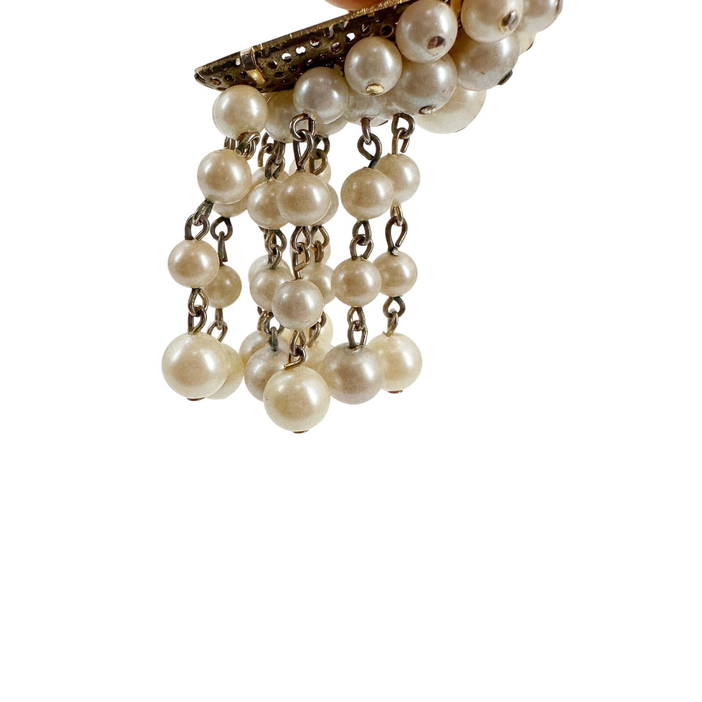 vintage dangling pearls BROOCH gold metal jewelry pin