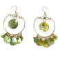 vintage BOHO gold green shimmer shells rhinestones hook dangle EARRINGS jewelry