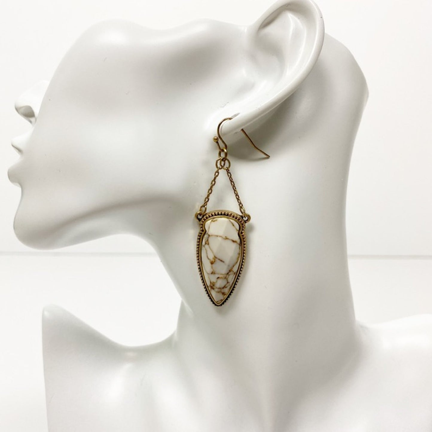 brown & gold tone marble-like drop dangle EARRINGS fashion jewelry