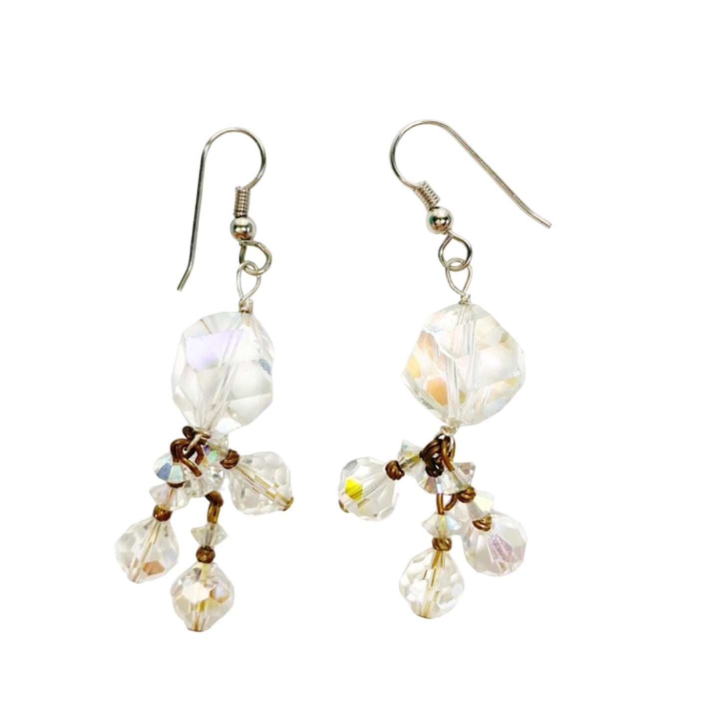 handmade 2" dangling sparkly crystal beaded EARRINGS jewelry NEW vintage beads