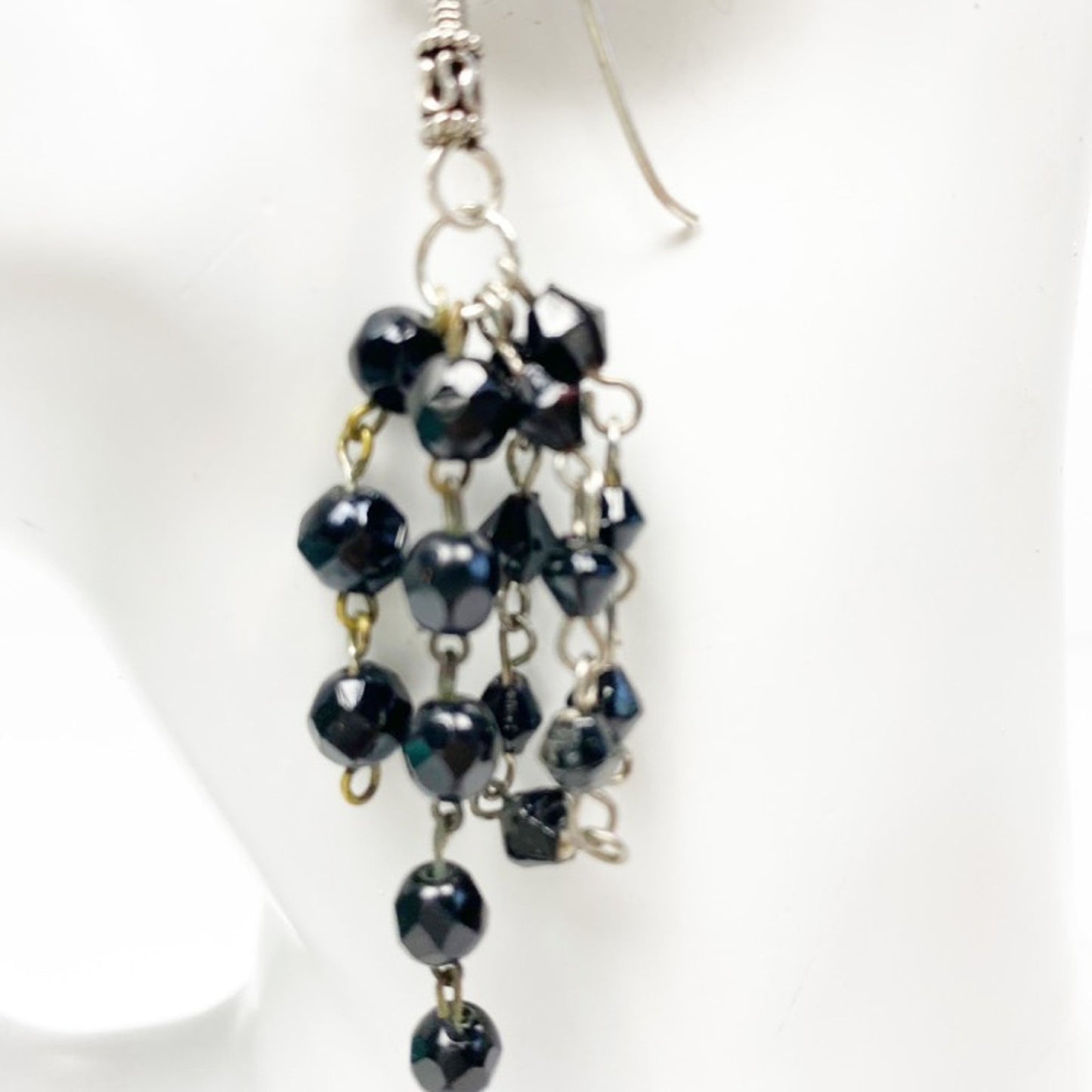 handmade 3.5" long dangling black beaded EARRINGS jewelry NEW vintage beads