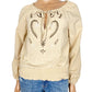 Solo Paris brown white & tan embroidered peasant BLOUSE top size 2 small