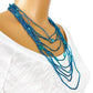 16" blue multi-strand beaded NECKLACE seed beads costume jewelry