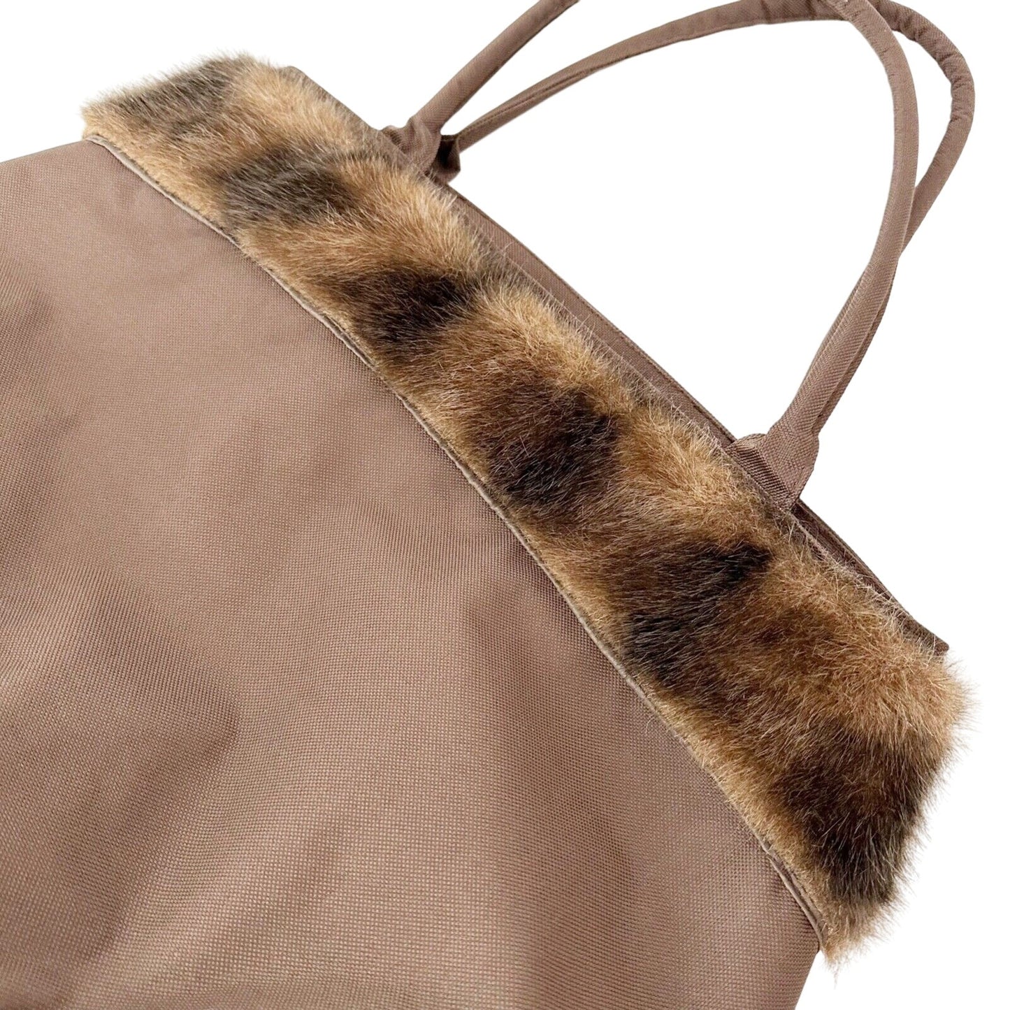 Murval brown faux fur trim BAG handbag double top handle purse