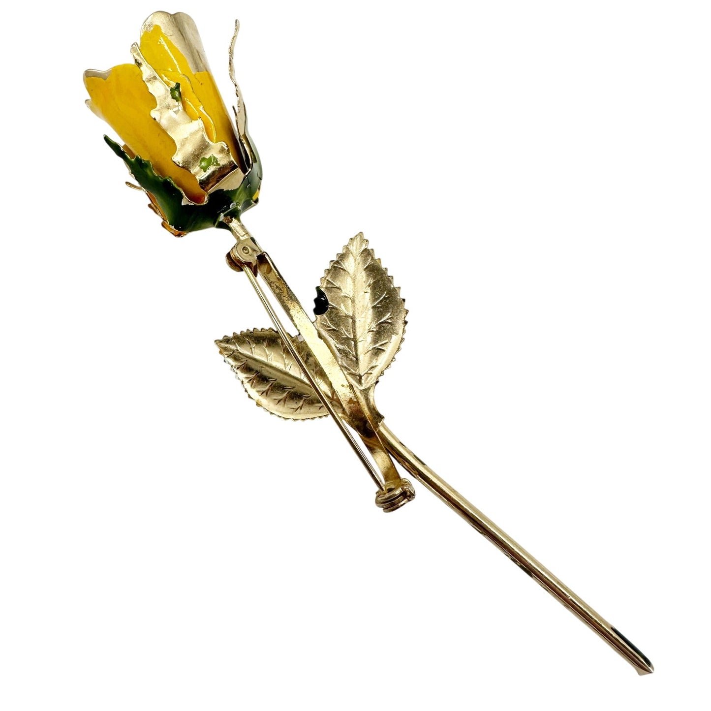 vintage long stem yellow flower BROOCH floral jewelry pin