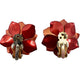 vintage enamel orange red metal flower BROOCH and clip EARRINGS set