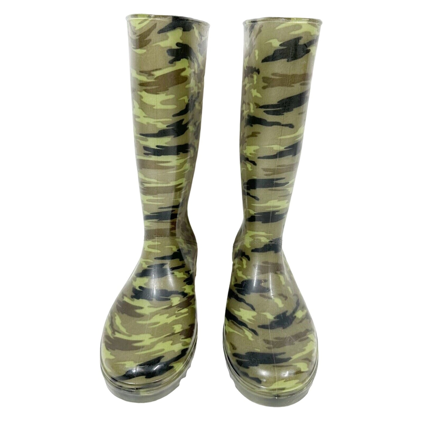 Stuart Weitzman green camo camouflage rubber BOOTS shoes size XL (10) mid-calf