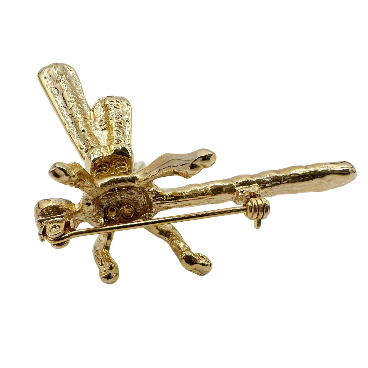 vintage gold & rhinestones dragonfly BROOCH jewelry pin wings move on springs