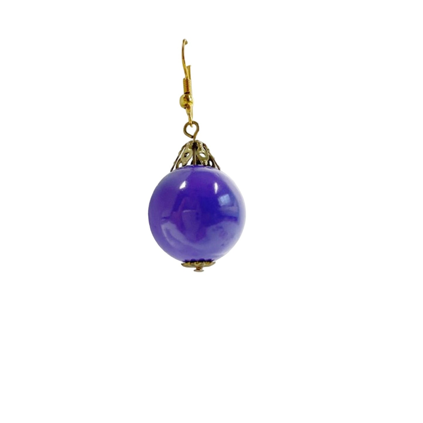 handmade dangling purple round ball sphere EARRINGS costume jewelry vintage bead