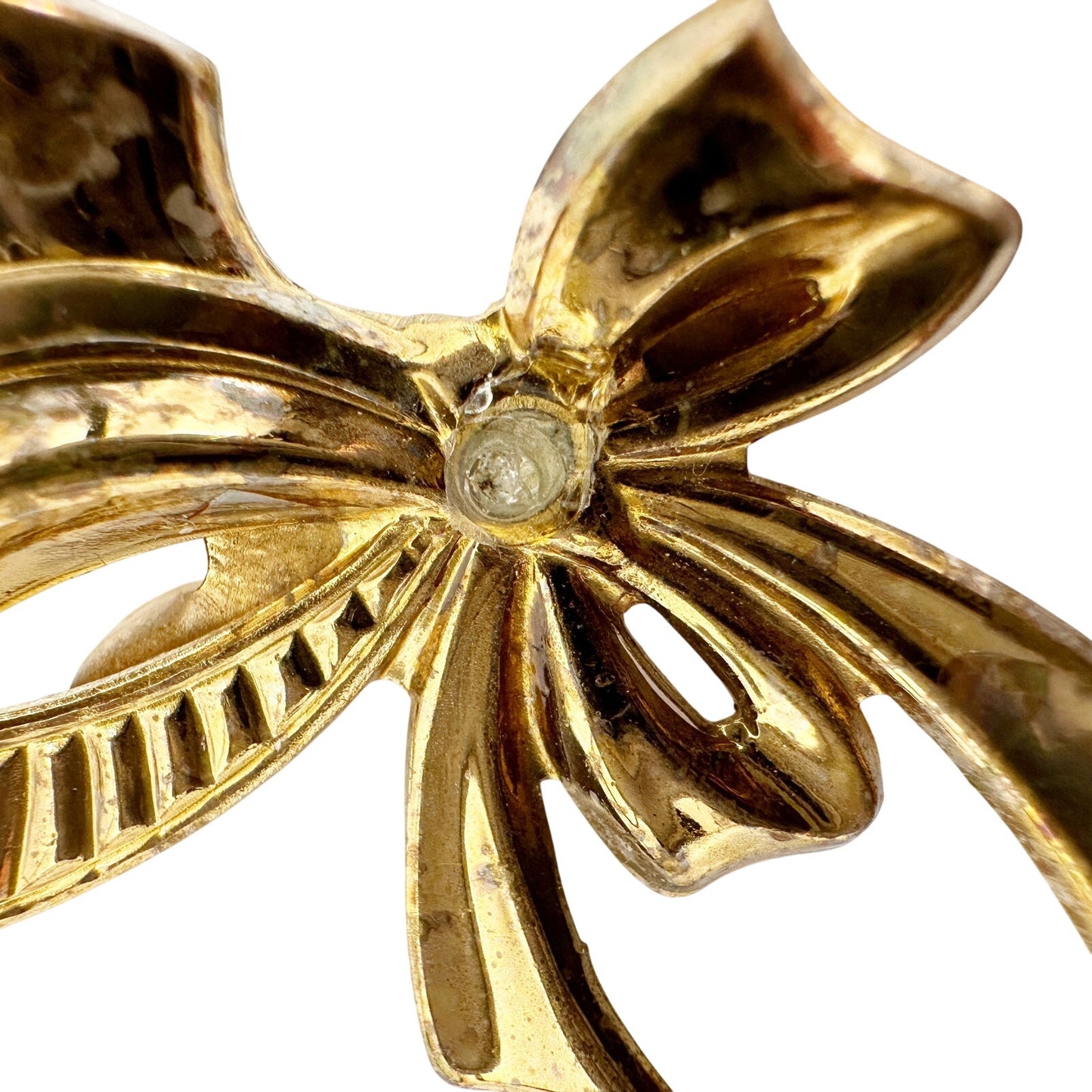 vintage gold tone metal bow BROOCH jewelry pin