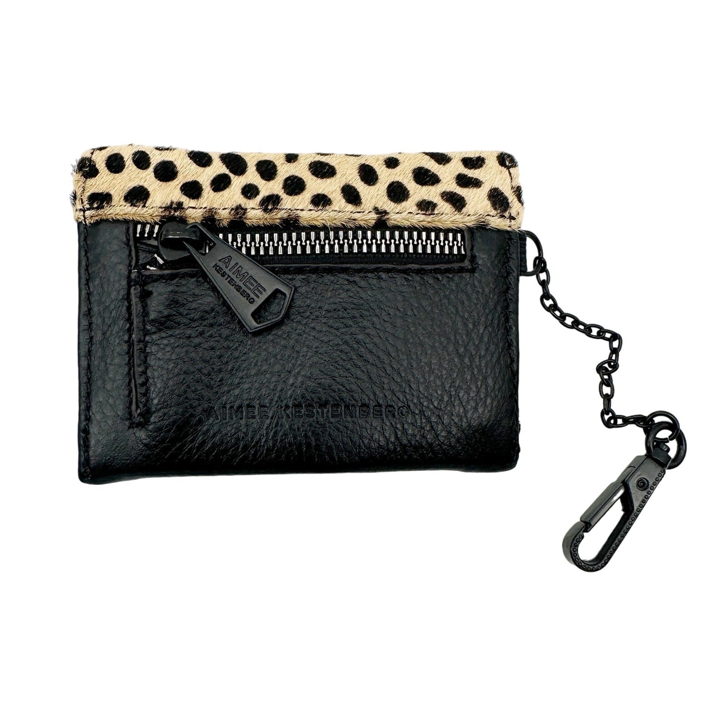 Aimee Kestenberg black leather & cheetah print Ashley Pouch calf hair card case