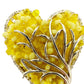 vintage yellow & light gold heart-shaped BROOCH beaded jewelry pin