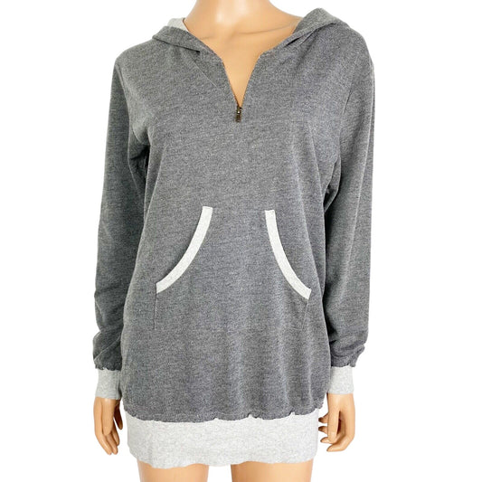 Venus two-tone gray knit hoodie TOP women's M medium quarter zip tunic length