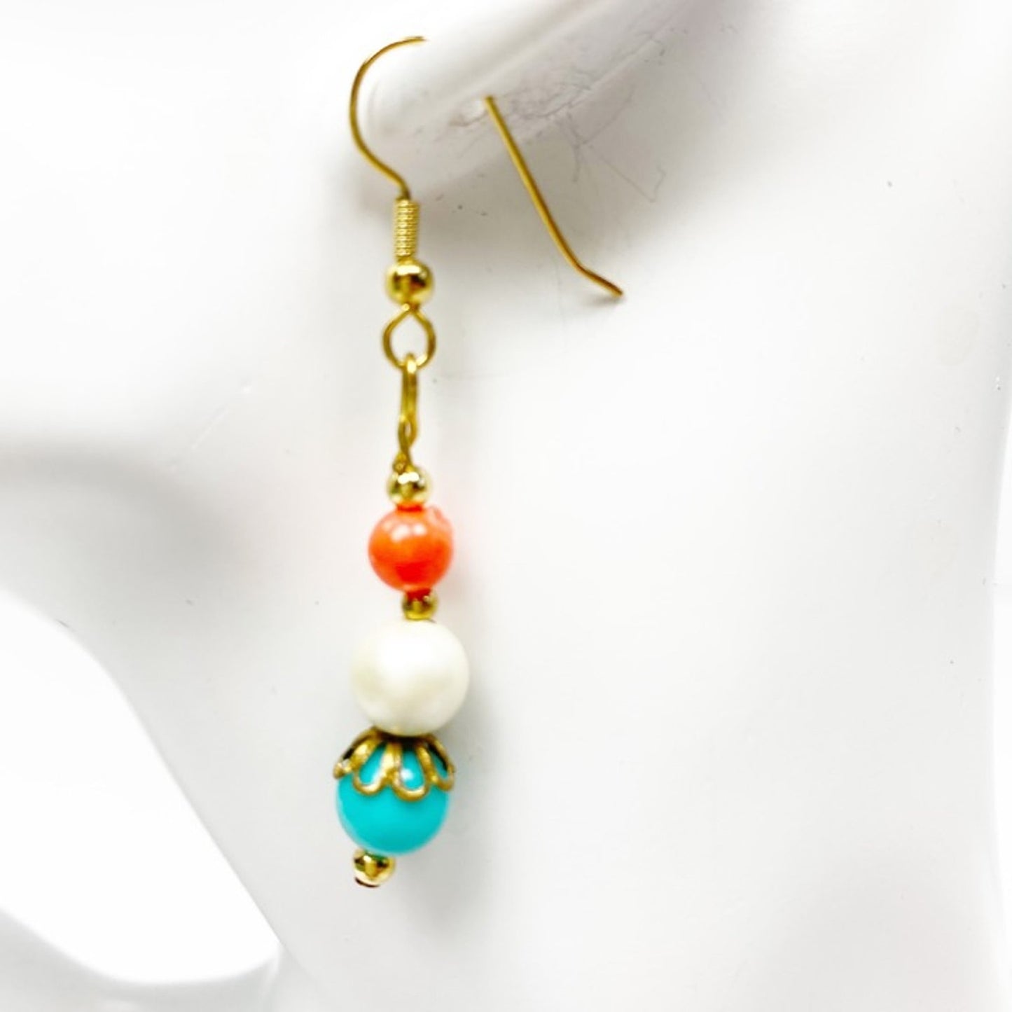 handmade orange white blue beaded EARRINGS jewelry NEW vintage beads