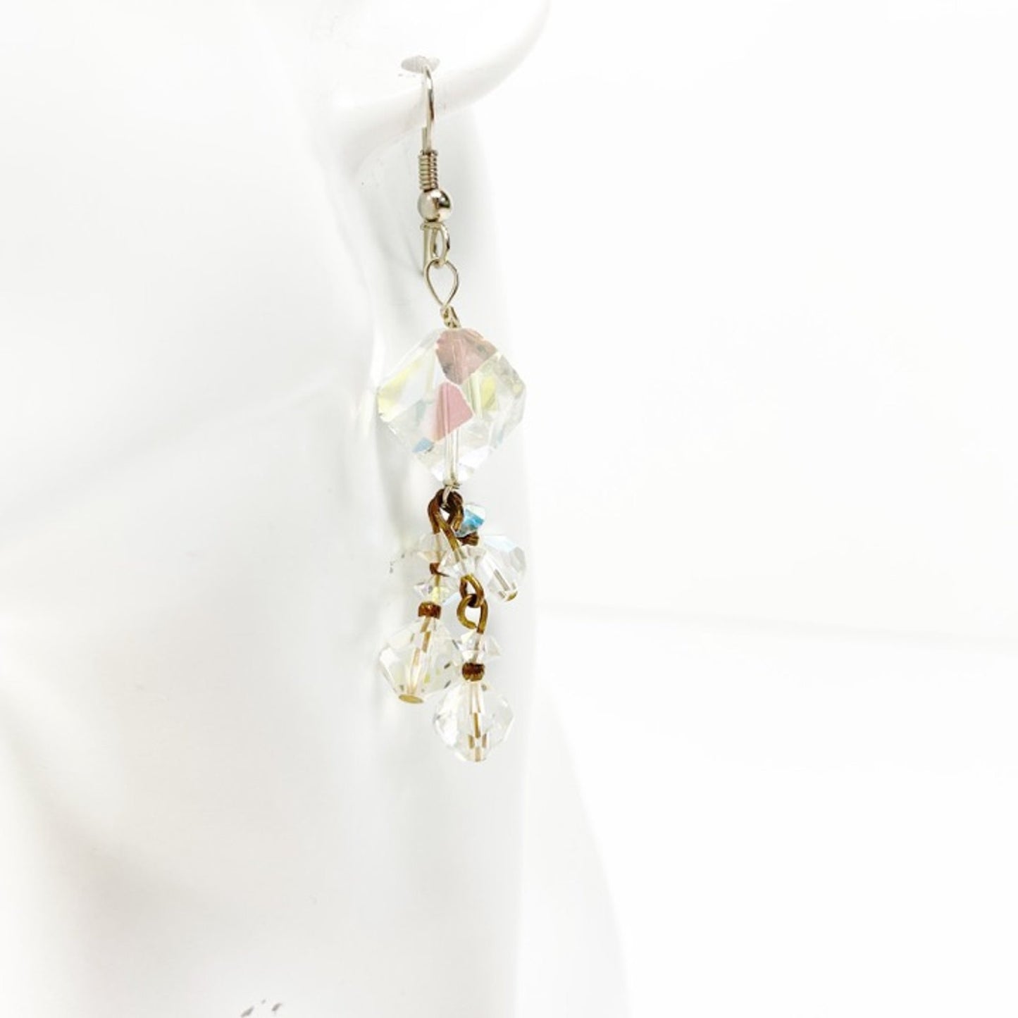 handmade 2" dangling sparkly crystal beaded EARRINGS jewelry NEW vintage beads