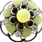 vintage green & black rhinestones round BROOCH jewelry pin