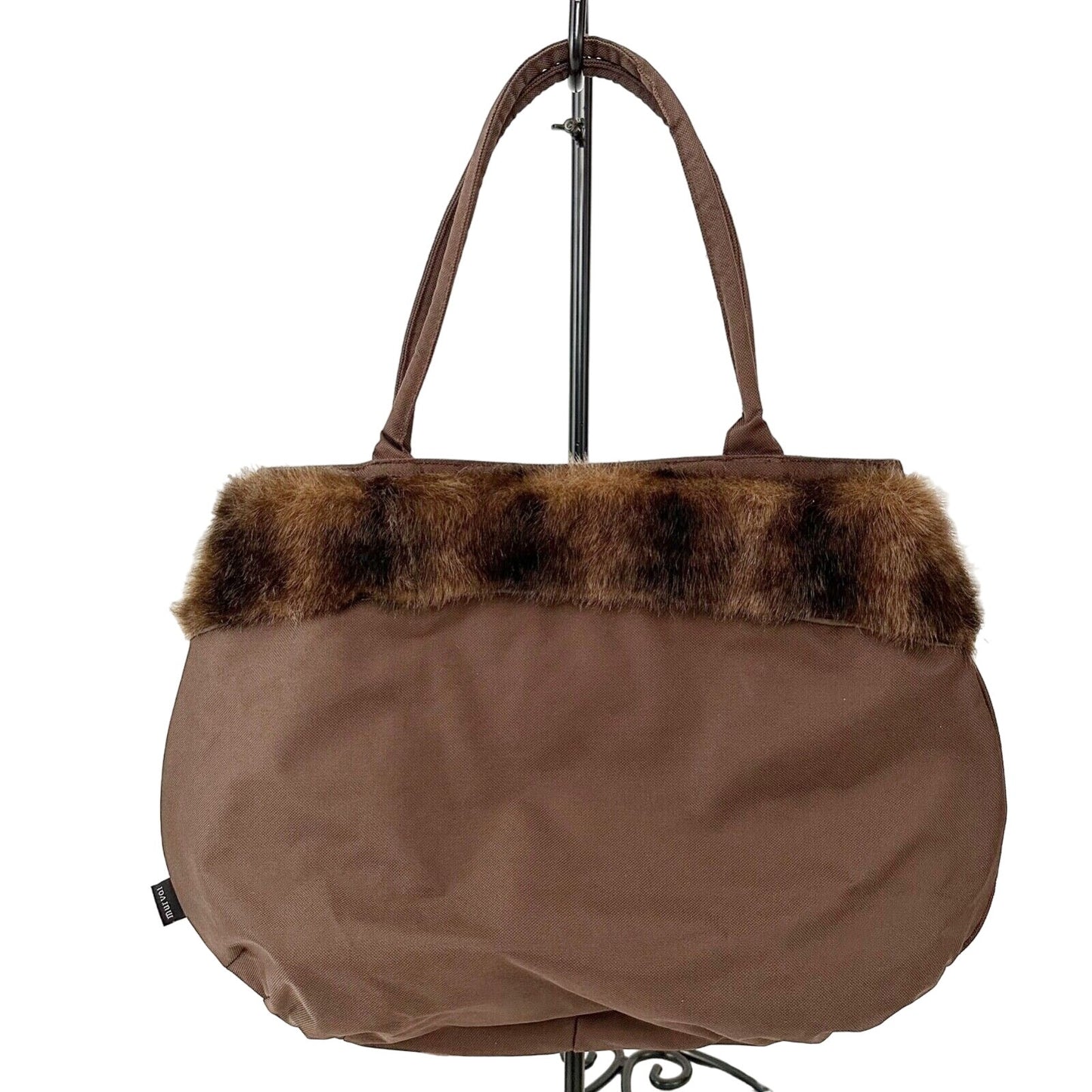 Murval brown faux fur trim BAG handbag double top handle purse