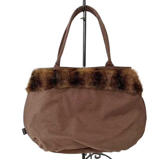 Murval brown faux fur trim BAG handbag double top handle purse